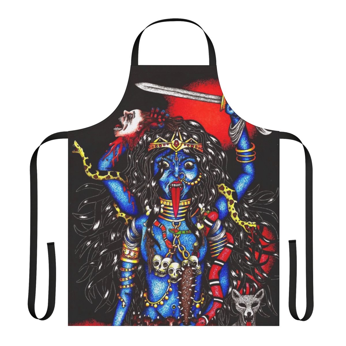 Black apron featuring Kali Ma, the Hindu goddess of death and destruction