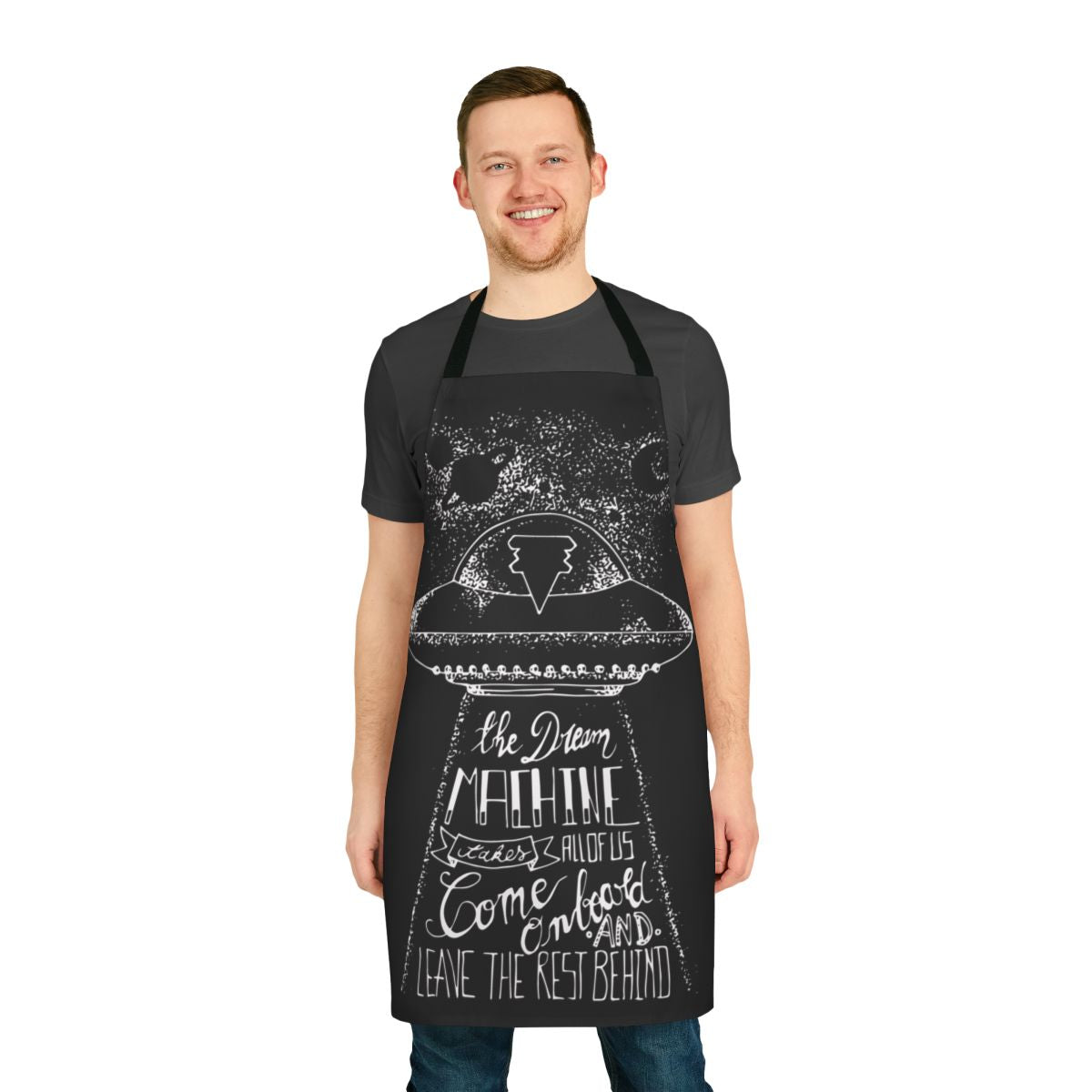 Dark apron with galaxy and space-themed design inspired by Tokio Hotel's Dream Machine