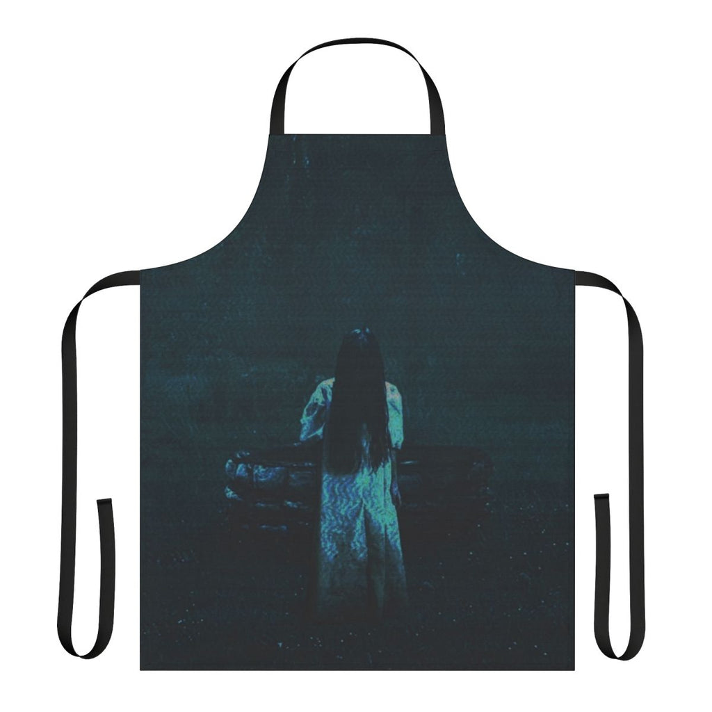 Dark blue apron with a ring design, perfect for horror movie enthusiasts