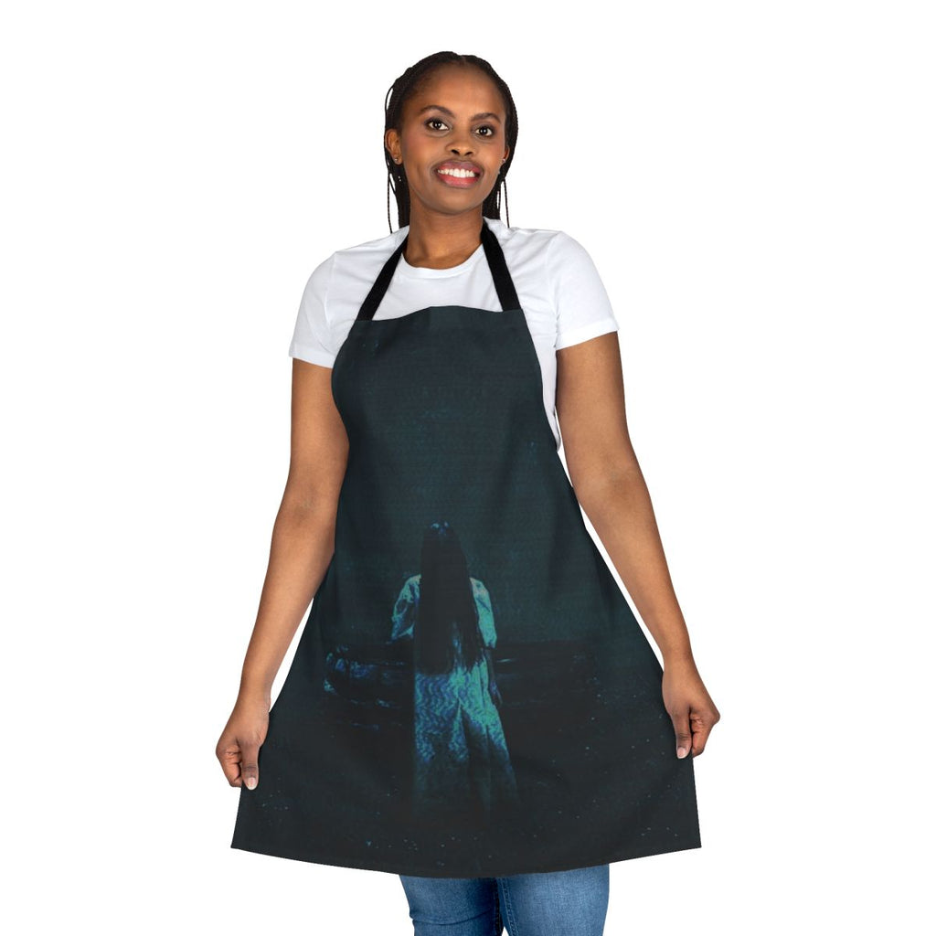 Dark blue apron with a ring design, perfect for horror movie enthusiasts