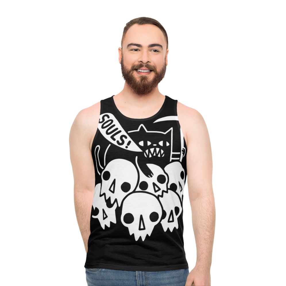 Dark and edgy cat skull unisex tank top