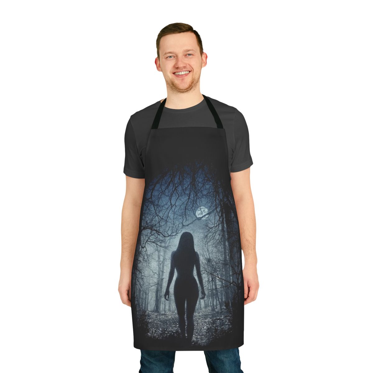 Dark chiffon apron featuring occult and witchcraft-inspired designs, ideal for fans of the movie The Witch.