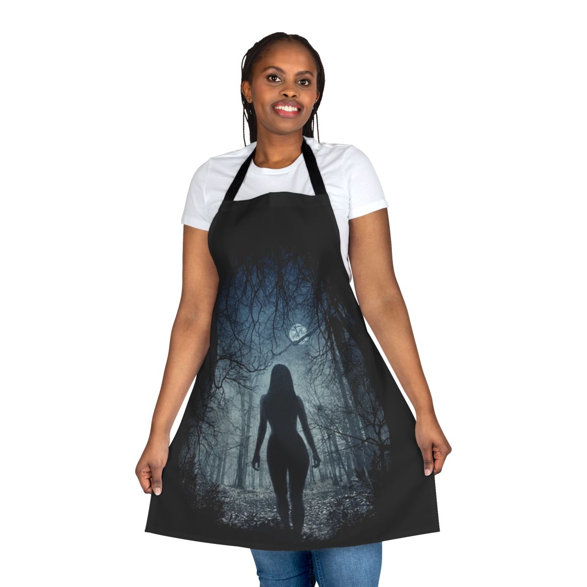Dark chiffon apron featuring occult and witchcraft-inspired designs, ideal for fans of the movie The Witch.