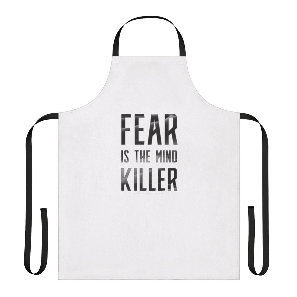 Dark apron featuring Dune-inspired design with "Fear is the Mind Killer" text.