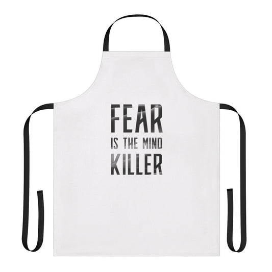 Dark apron featuring Dune-inspired design with "Fear is the Mind Killer" text.