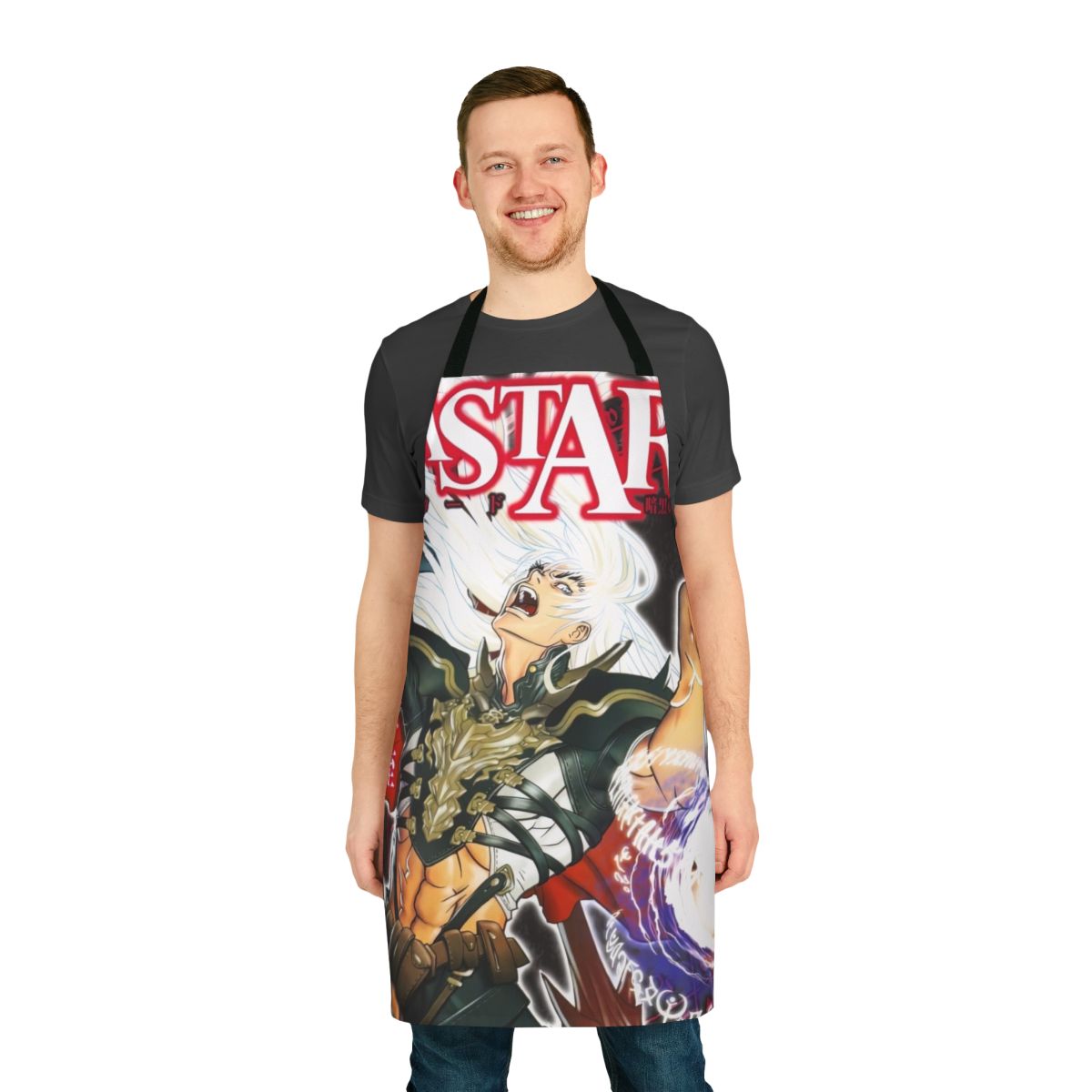 Dark fantasy-themed apron featuring characters from the anime and manga series "Bastard!!"