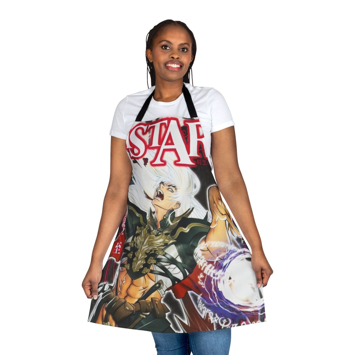 Dark fantasy-themed apron featuring characters from the anime and manga series "Bastard!!"