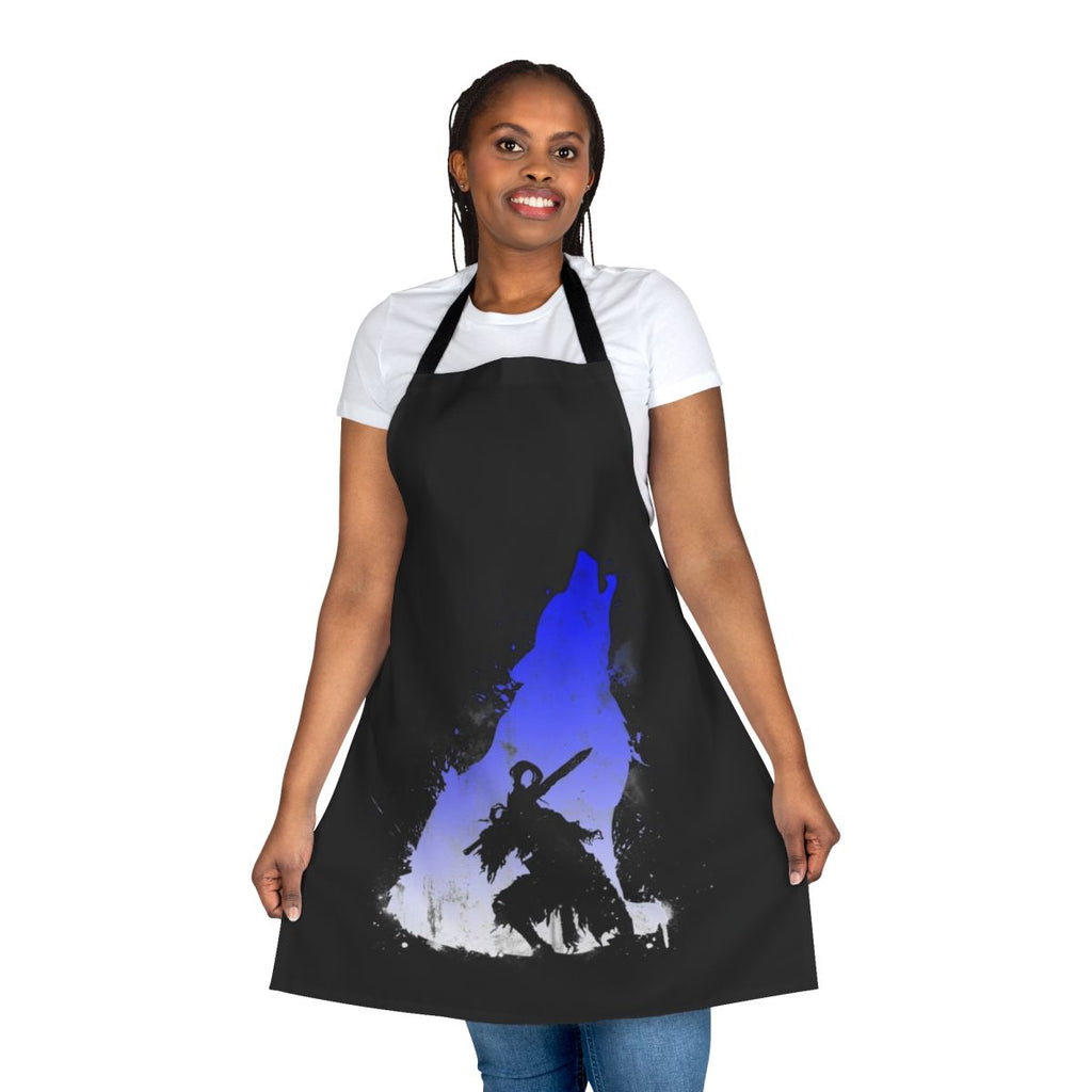 A high-quality apron featuring the design of "The Walker of Abyss" from the Dark Souls fantasy video game series.