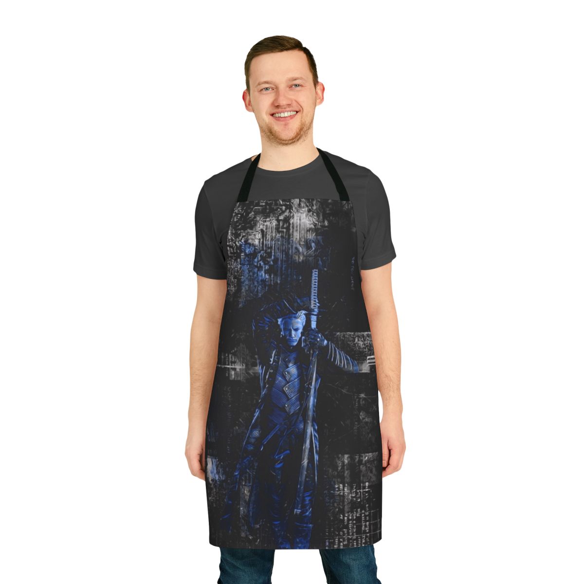 Dark fantasy devil may cry inspired blue and black apron