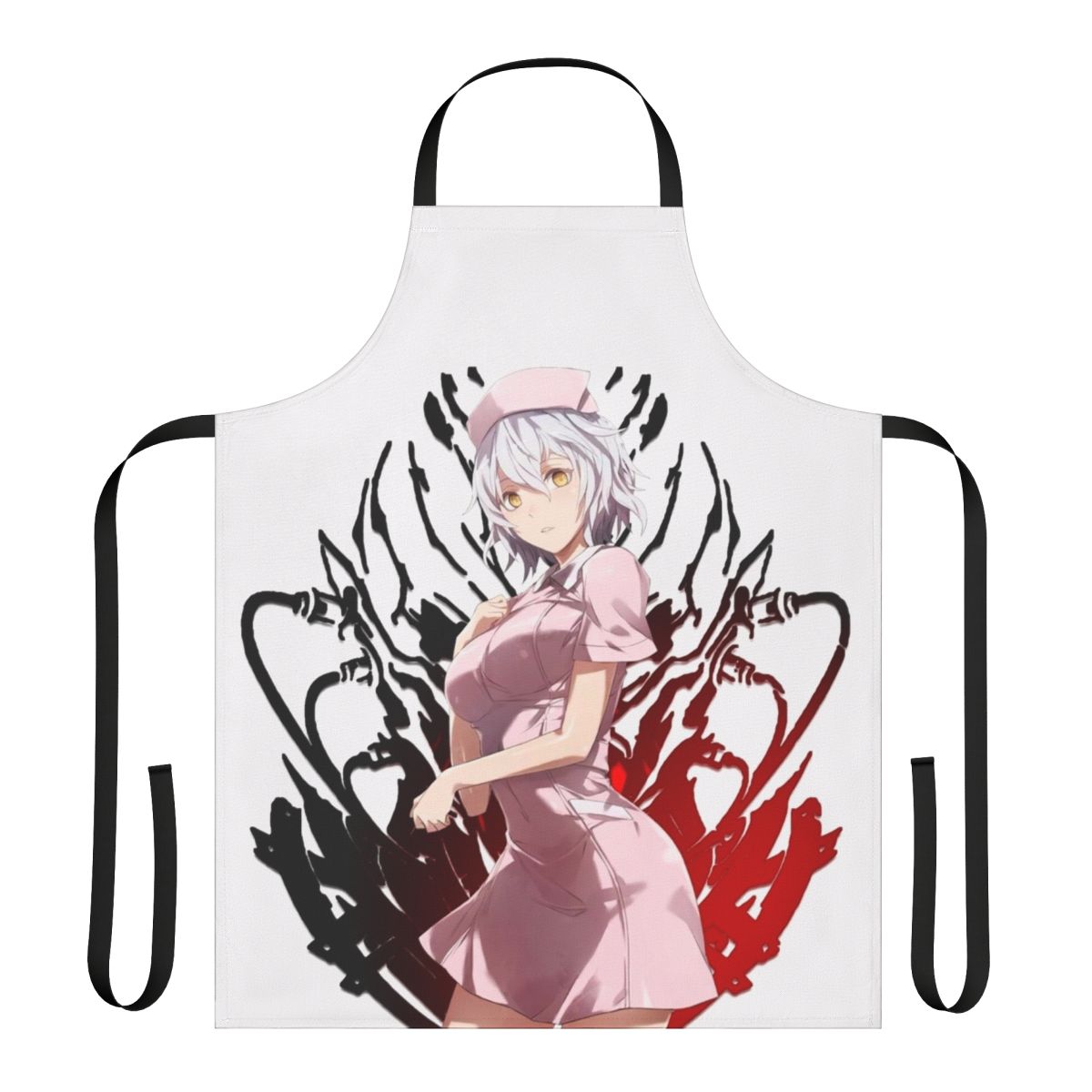 Dark fantasy inspired nurse apron with anime-style graphics and design