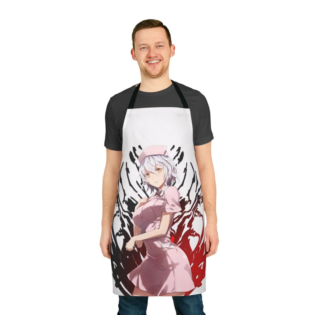 Dark fantasy inspired nurse apron with anime-style graphics and design
