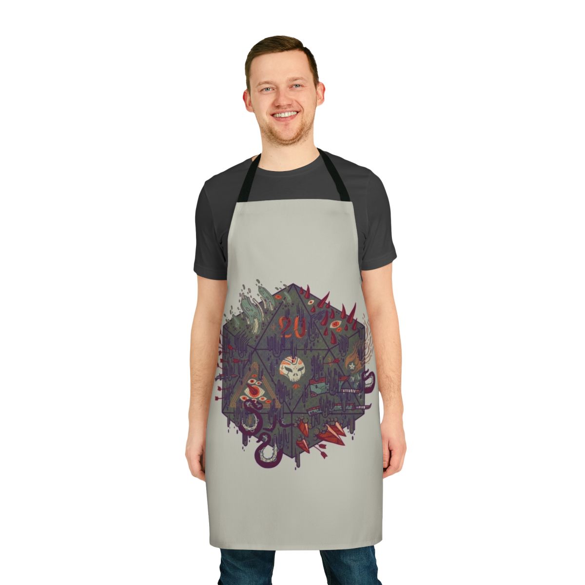 Dark fantasy occult apron featuring skull, arcane symbols, and gothic elements