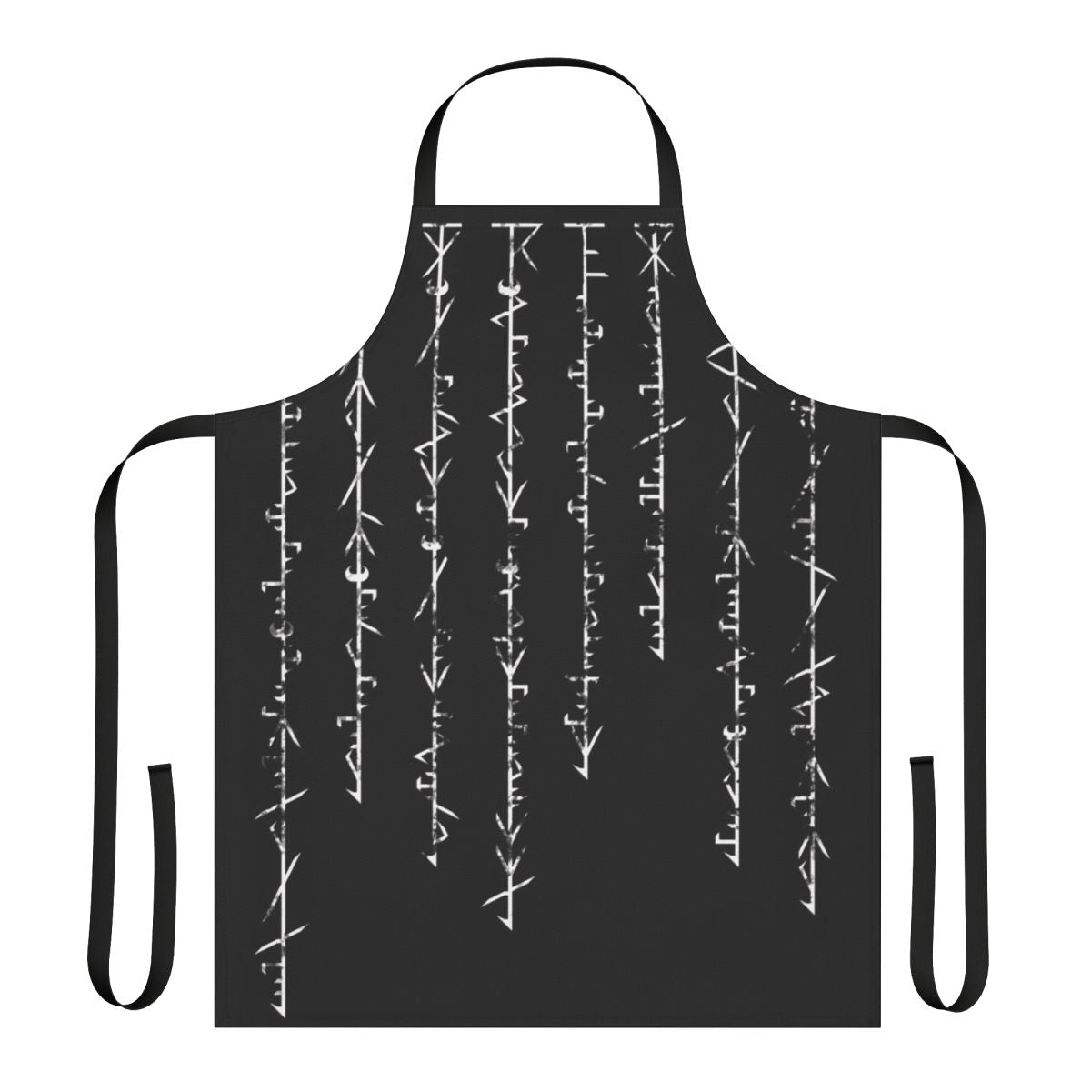 A black apron featuring a Phyrexian-inspired inscription, perfect for Magic the Gathering enthusiasts.