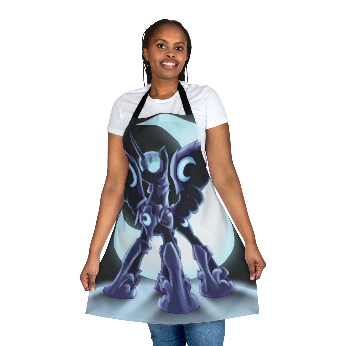 Dark fantasy-inspired apron with a lunar and pony theme