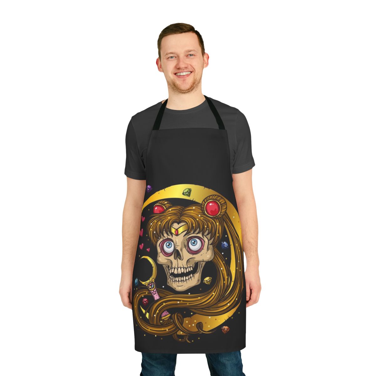Dark fantasy apron with skull and moon design