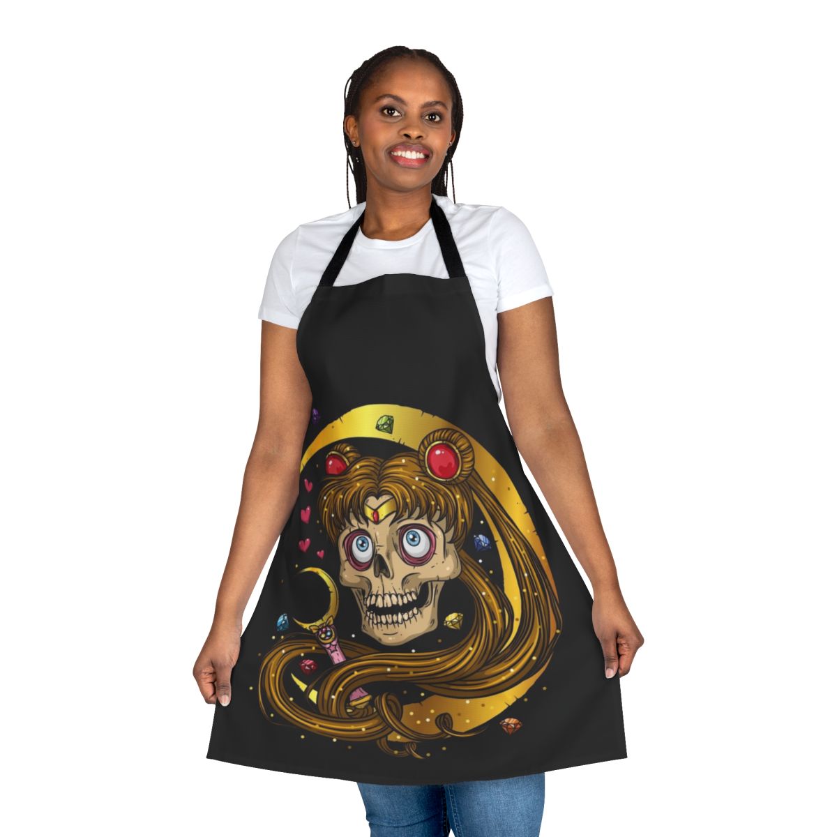 Dark fantasy apron with skull and moon design
