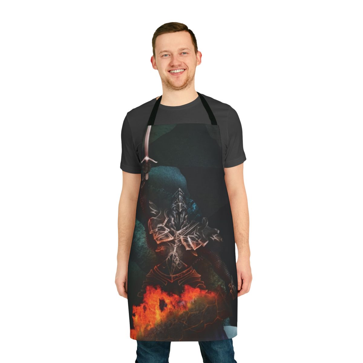 A dark fantasy-styled apron inspired by the Souls video game series