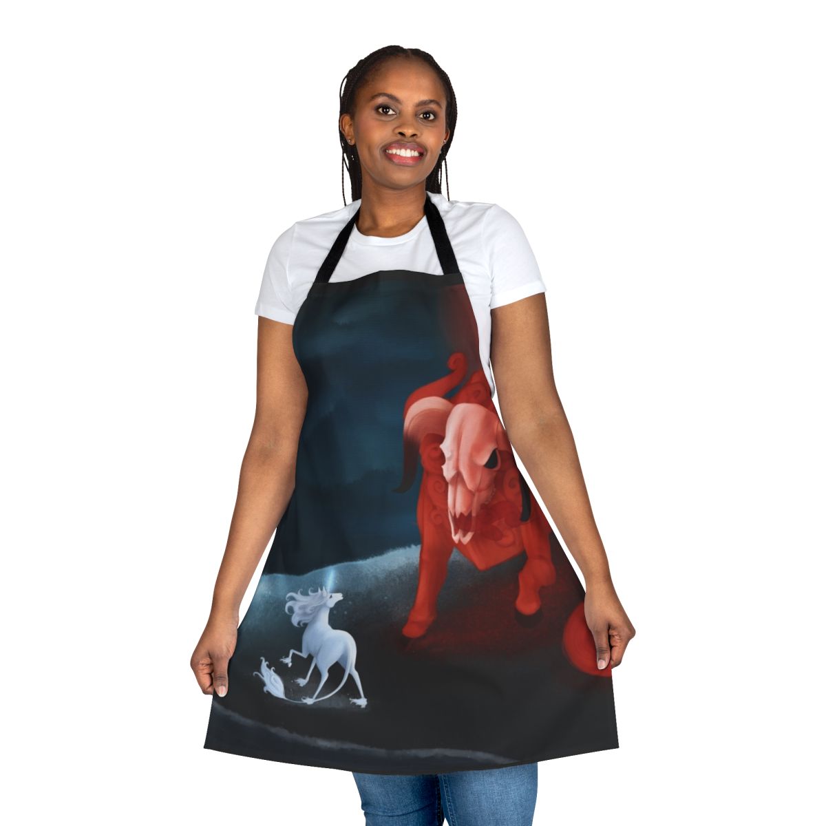 Dark unicorn graphic printed on a high-quality apron