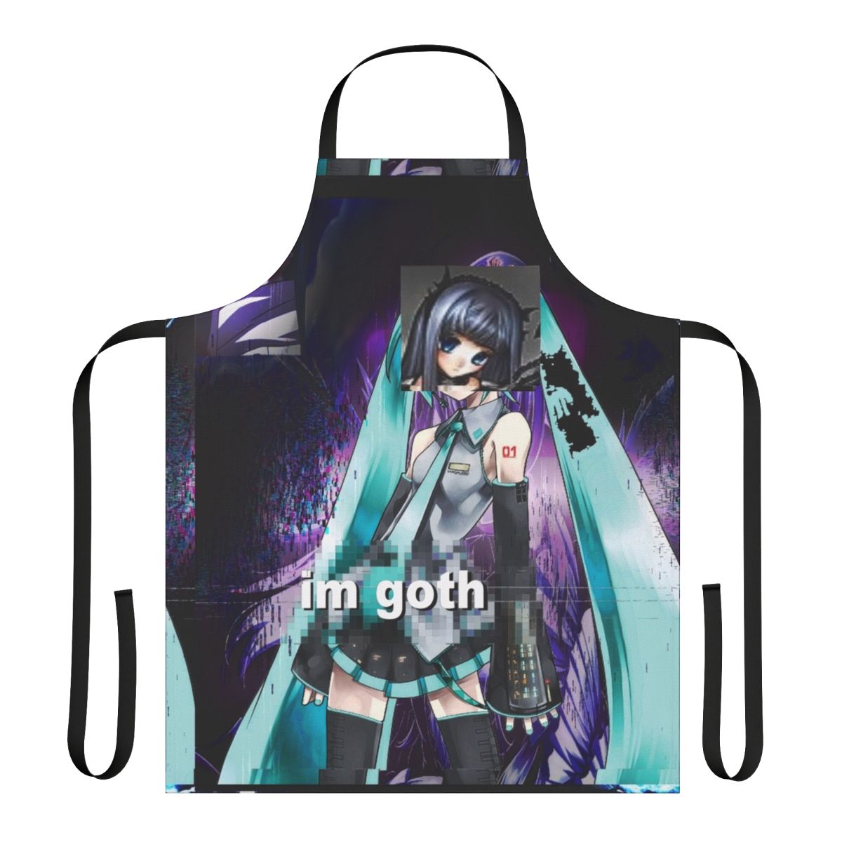 Dark fashion goth aesthetic apron with cute anime-inspired design