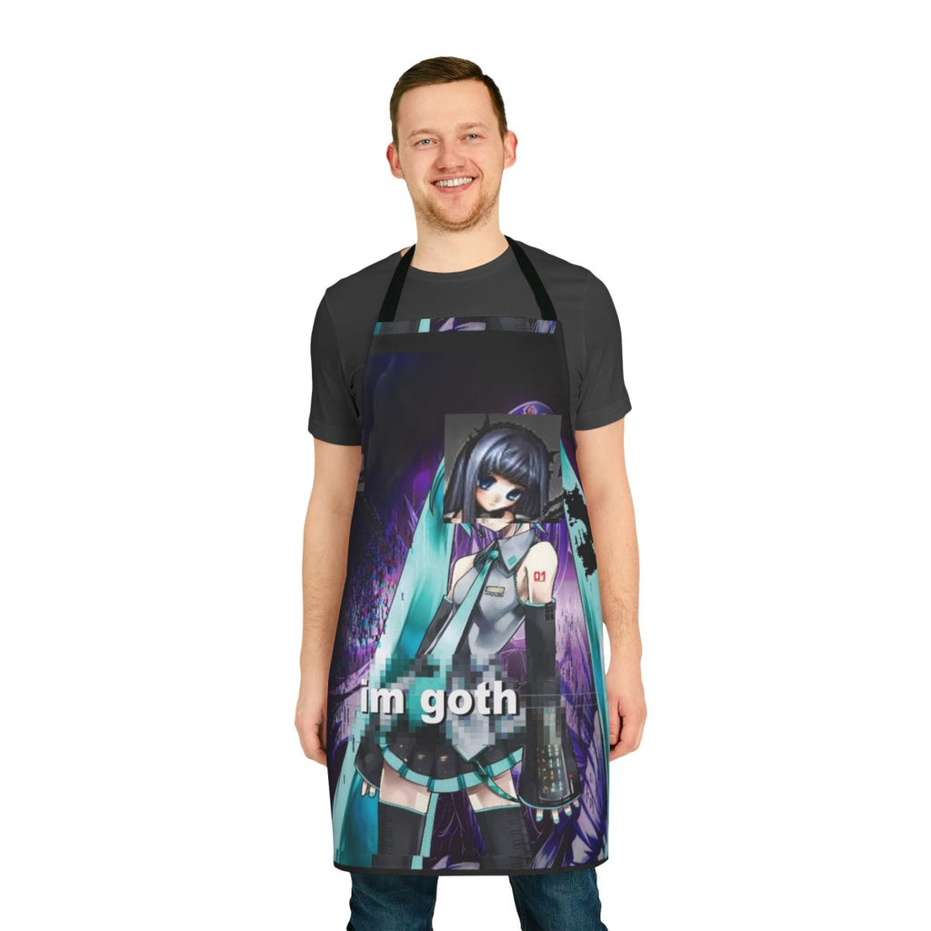 Dark fashion goth aesthetic apron with cute anime-inspired design