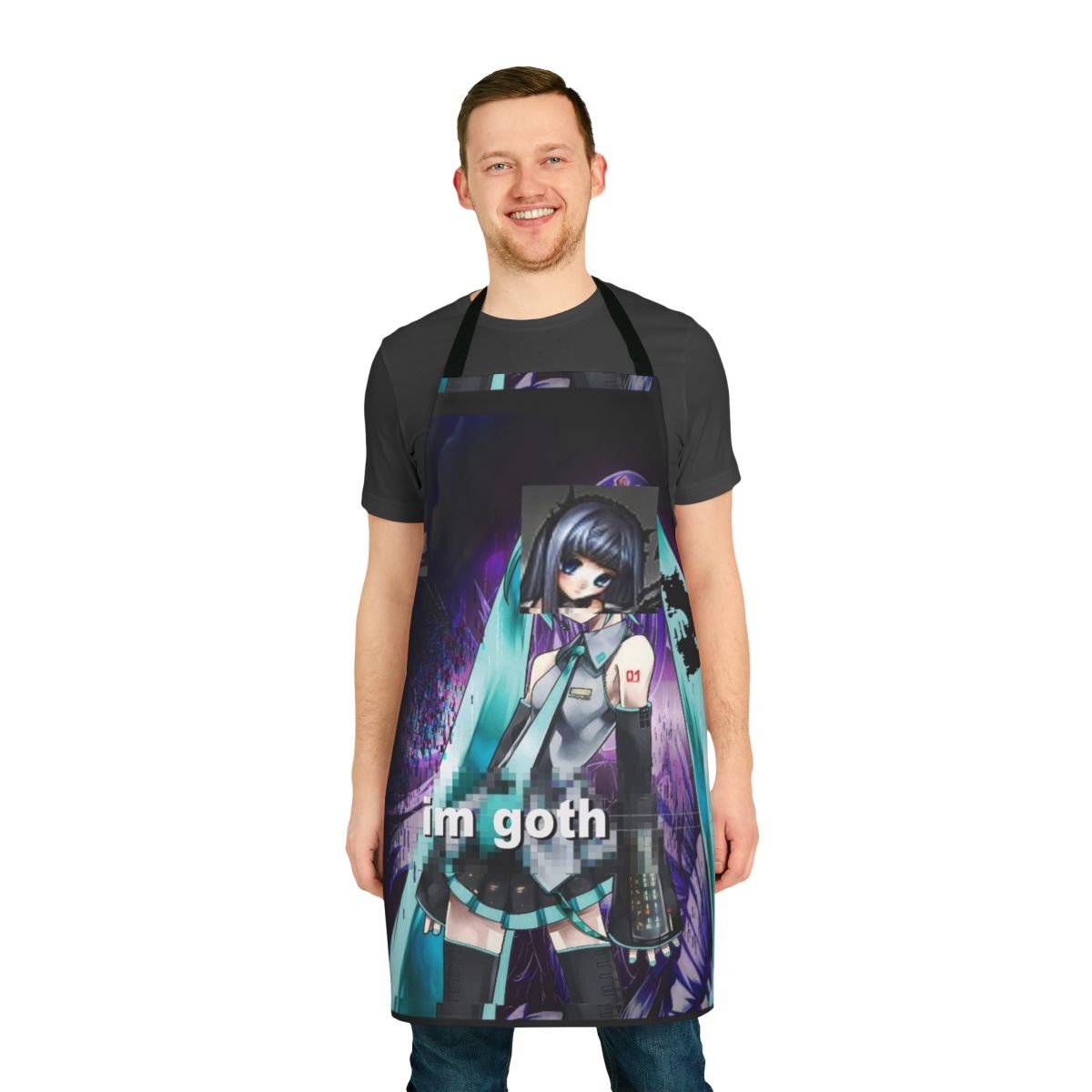 Dark fashion goth aesthetic apron with cute anime-inspired design