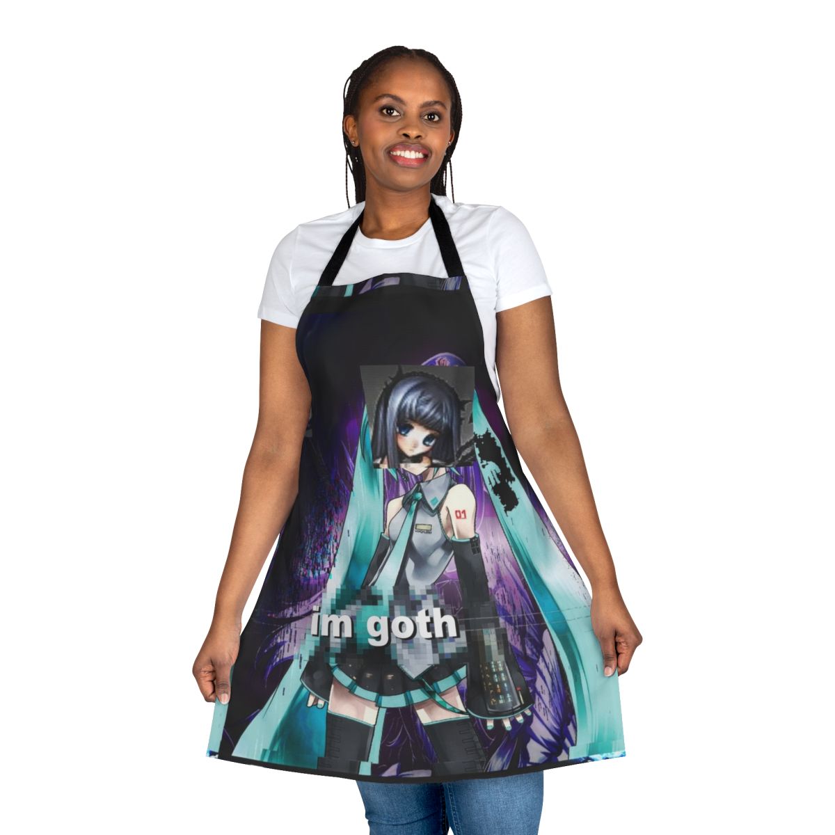 Dark fashion goth aesthetic apron with cute anime-inspired design