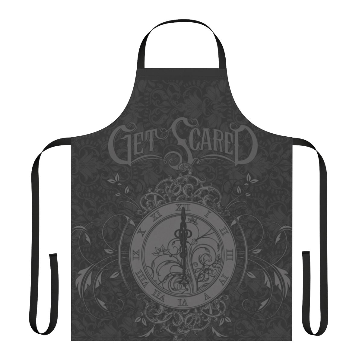 Dark floral apron featuring a demonic design, perfect for get scared band fans