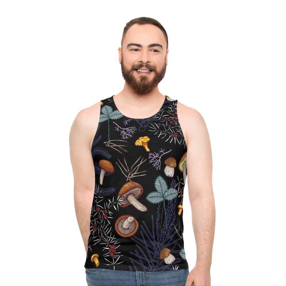 Dark forest mushrooms nature pattern unisex tank top