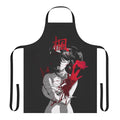 Dark monochrome apron with Japanese aesthetic and bloody/horror elements, perfect for cosplay or themed events