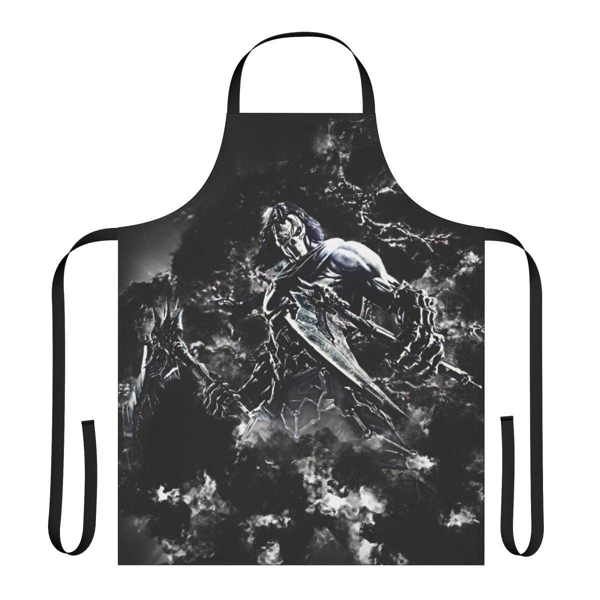 Dark, gothic, apocalyptic-themed apron with distressed, battle-worn design
