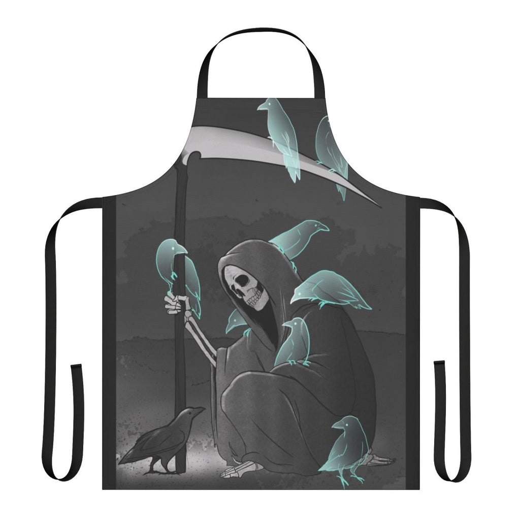 Dark apron with crows and gothic design for home cooking