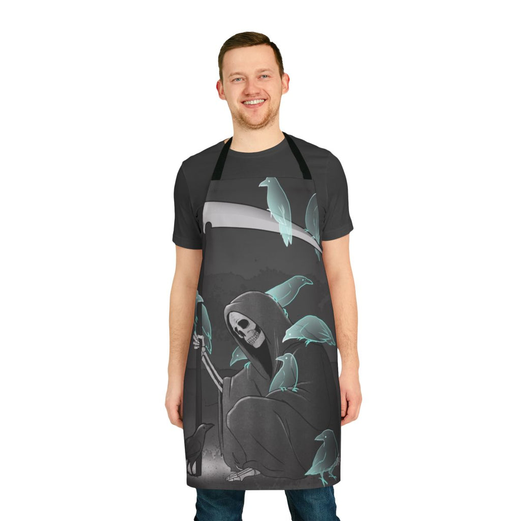 Dark apron with crows and gothic design for home cooking