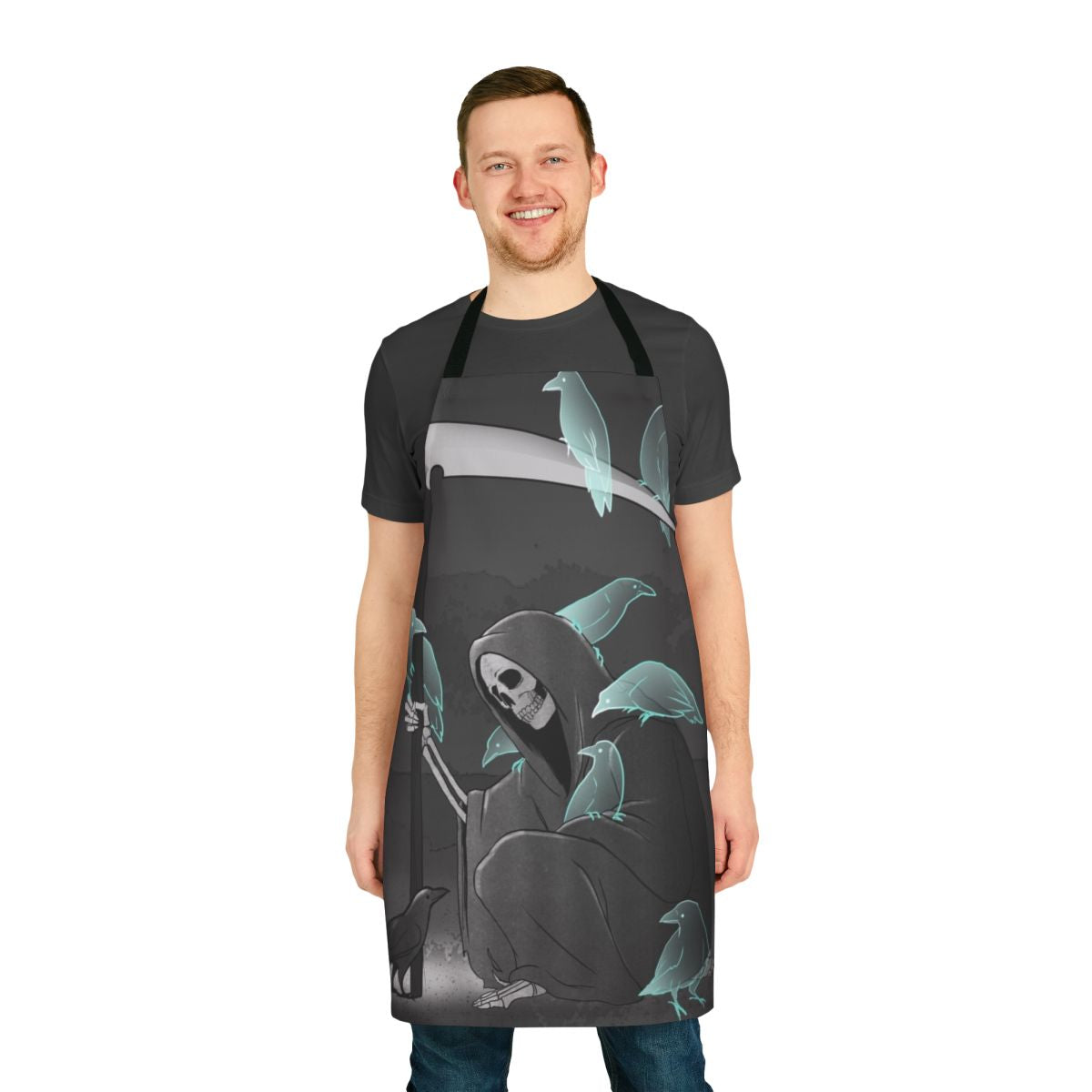 Dark apron with crows and gothic design for home cooking