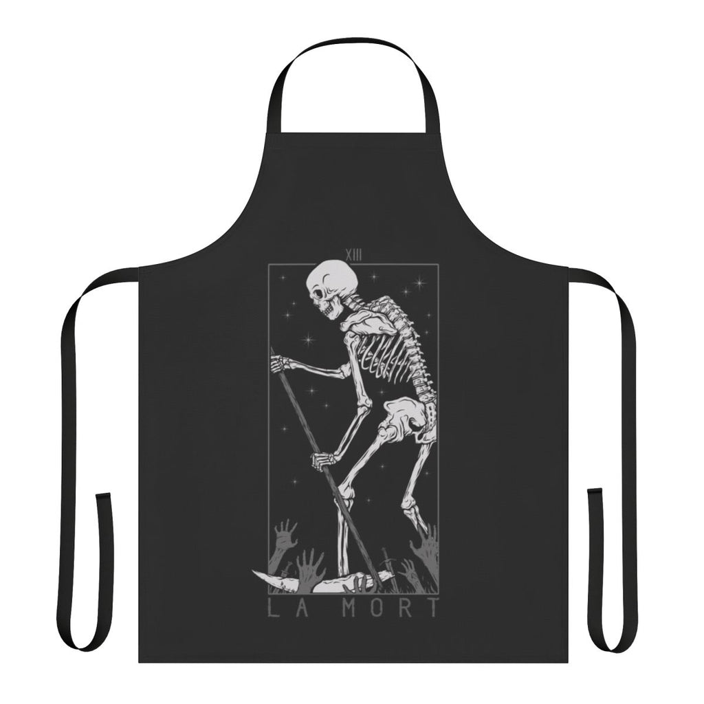 Dark gothic apron featuring a death tarot card design with a skull