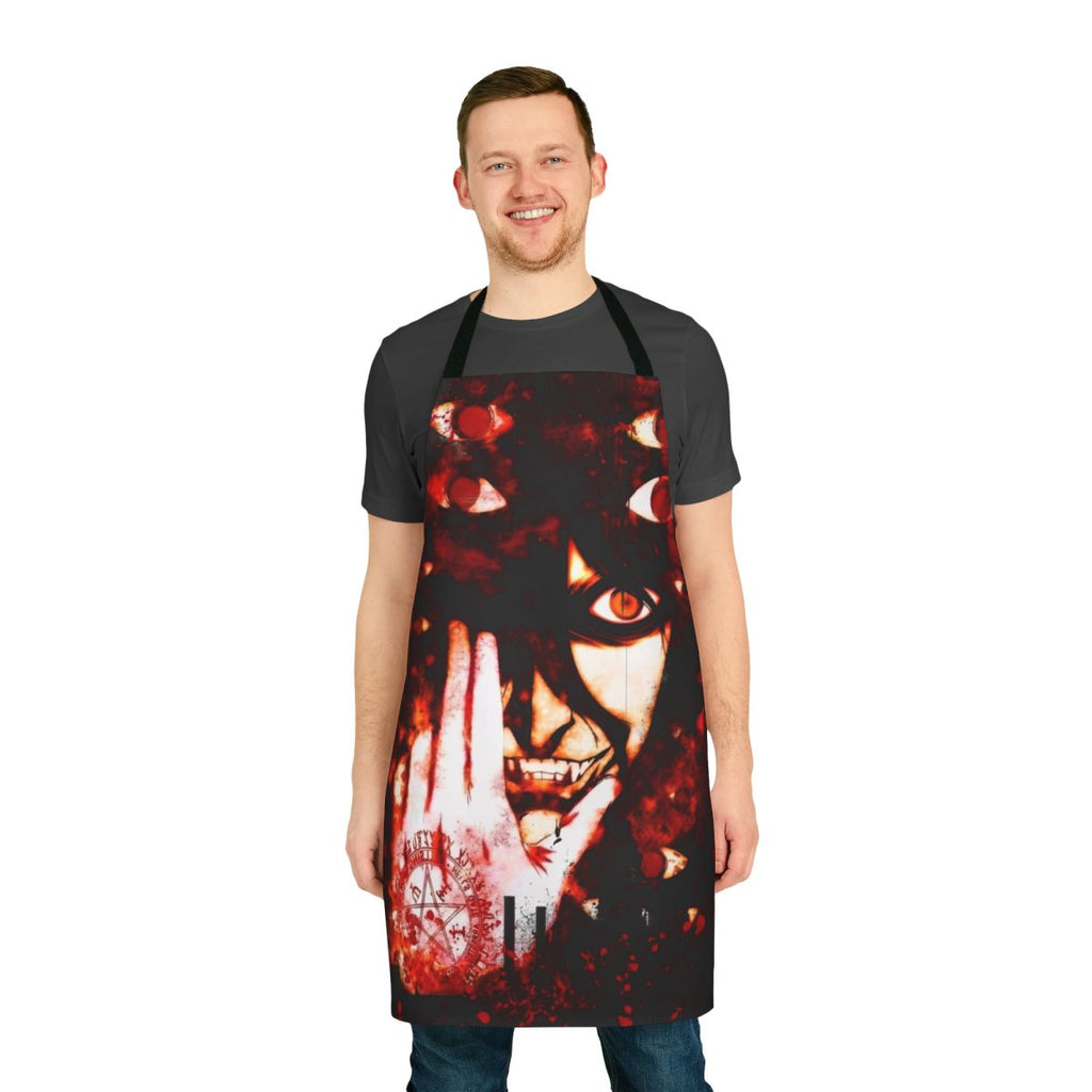 Dark and gothic-inspired kitchen apron featuring Hellsing anime characters