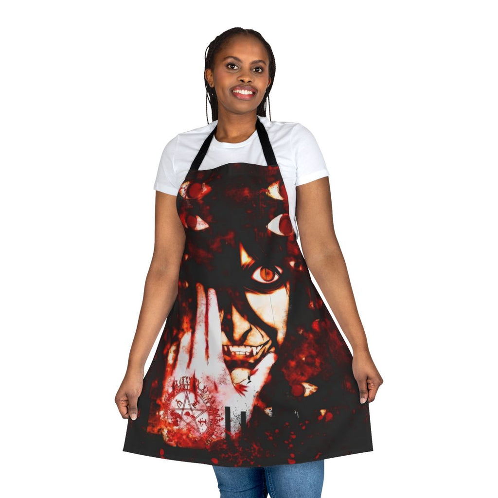Dark and gothic-inspired kitchen apron featuring Hellsing anime characters