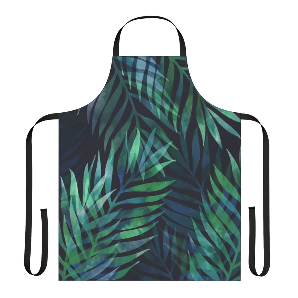 Dark green watercolor palm leaves pattern on an apron