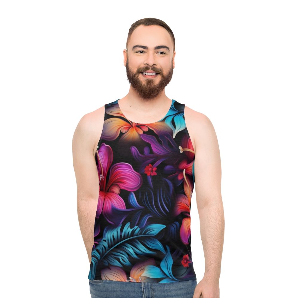 Dark Hawaiian pattern unisex tank top