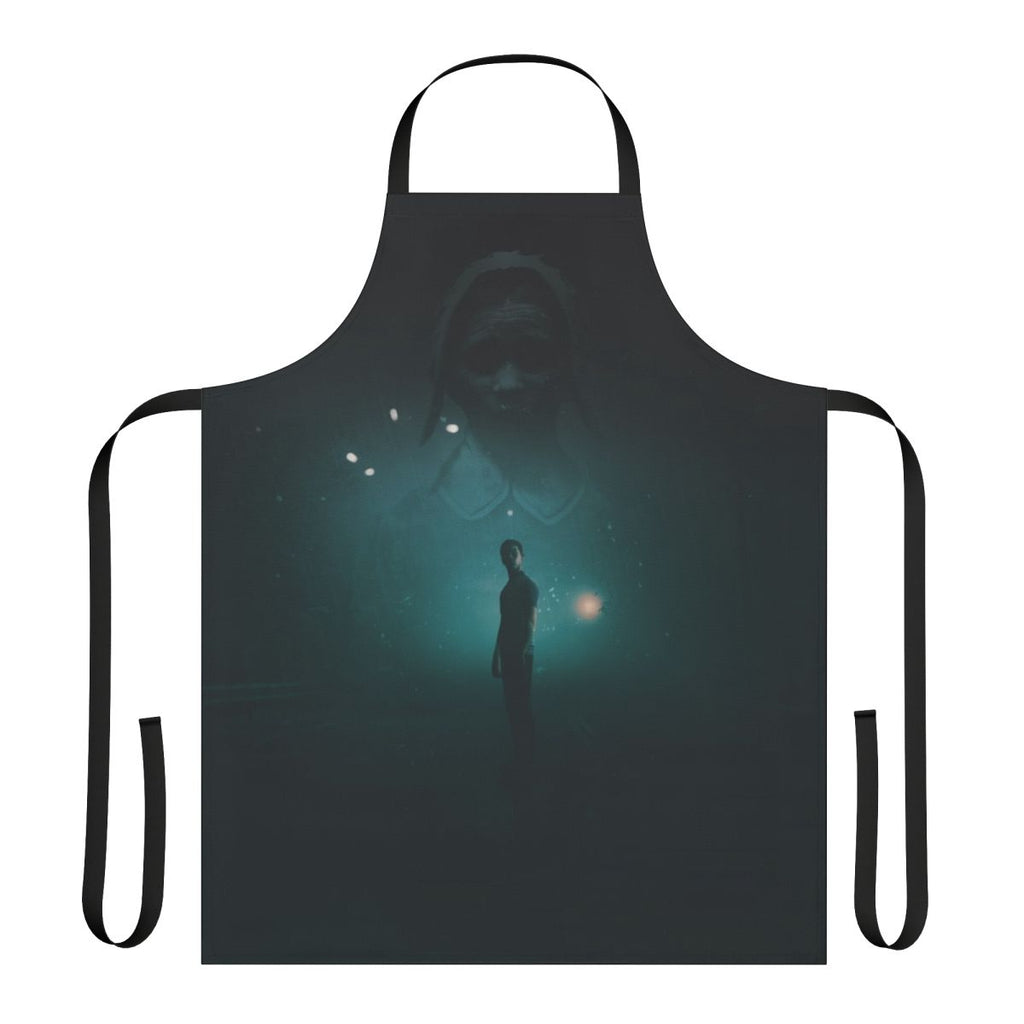 Dark, moody apron featuring the logo and branding from the horror game anthology "The Dark Pictures: Little Hope"