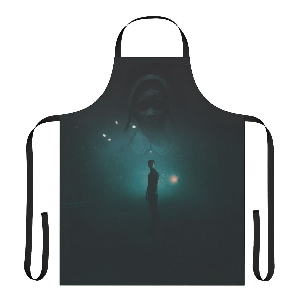 Dark, moody apron featuring the logo and branding from the horror game anthology "The Dark Pictures: Little Hope"