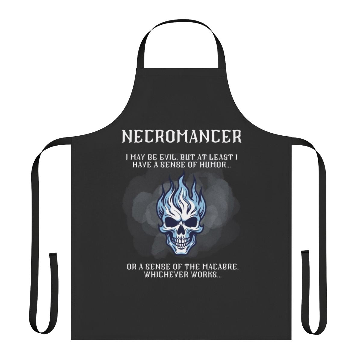 Dark magic-themed apron with necromancer design, perfect for RPG fans and fantasy enthusiasts