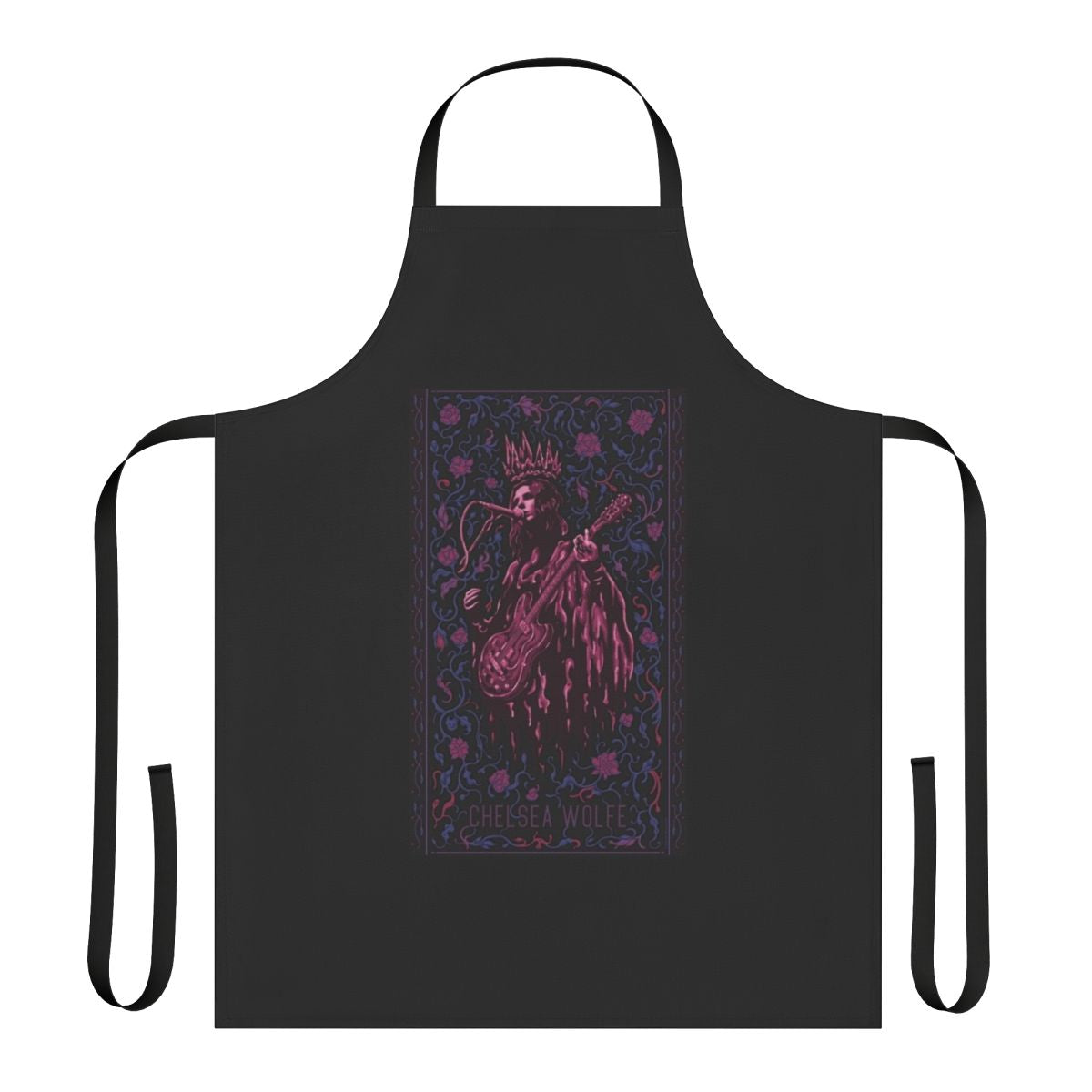 "Chelsea Wolfe-inspired dark music tribute apron with gothic style design"
