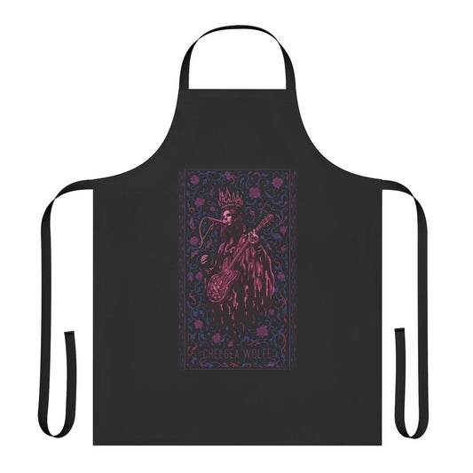 "Chelsea Wolfe-inspired dark music tribute apron with gothic style design"