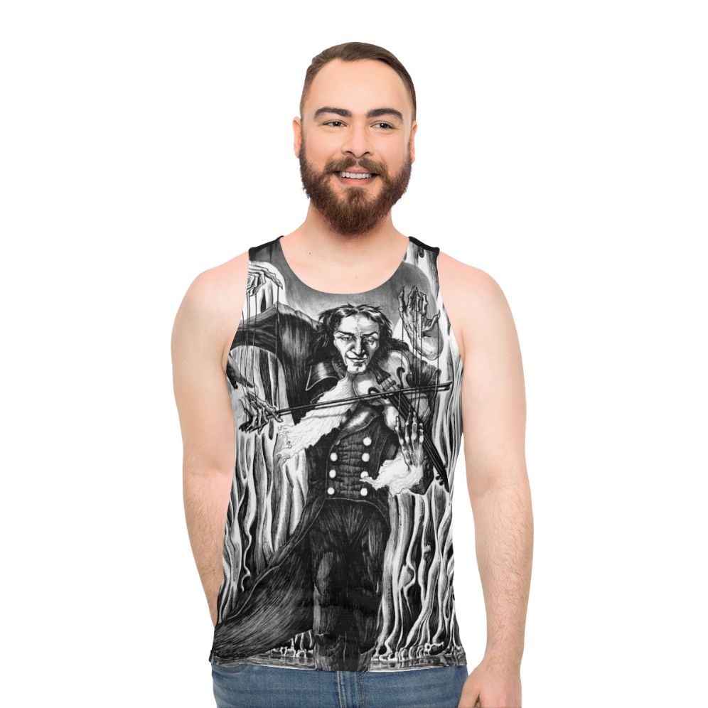 Dark musician unisex tank top with Niccolo Paganini violin art