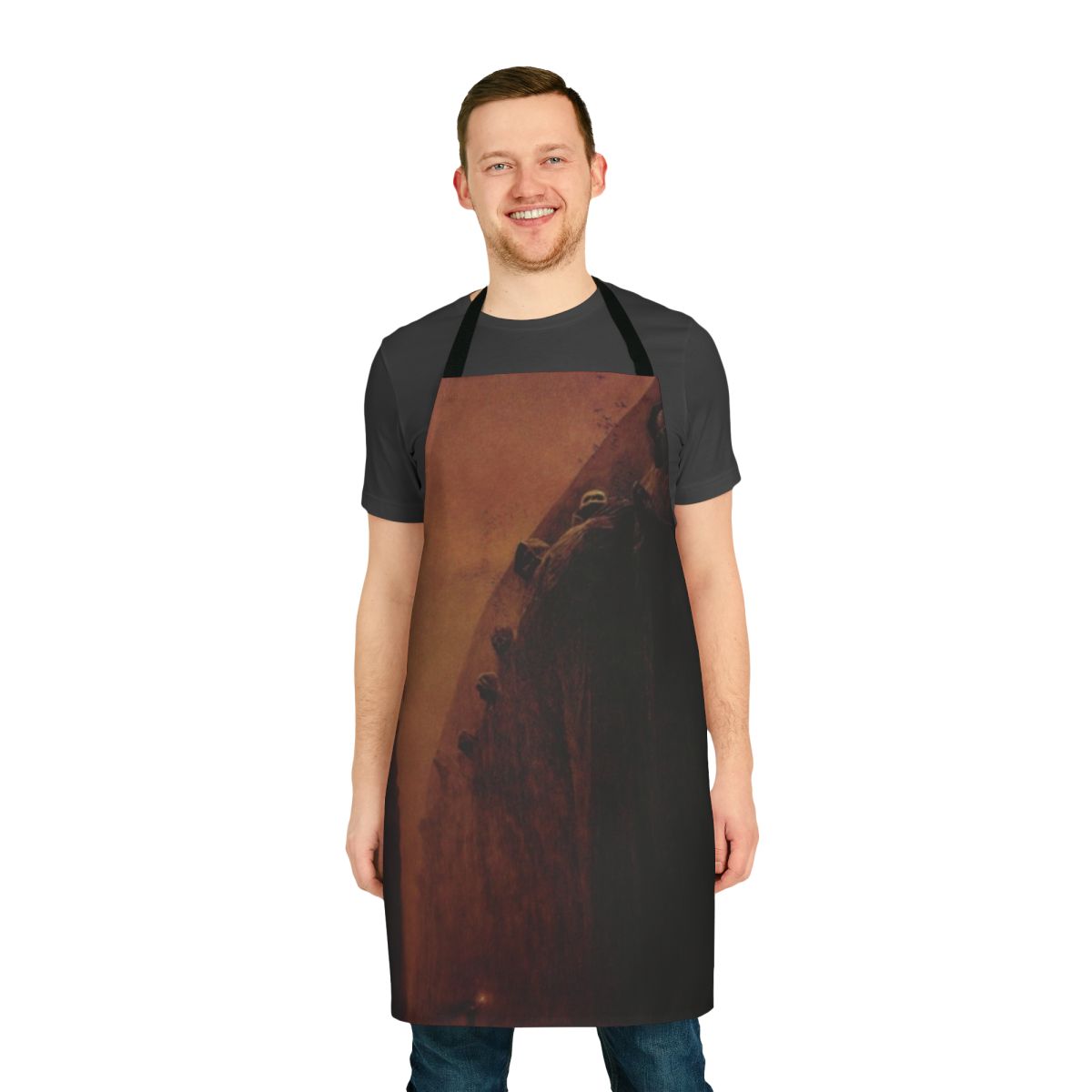 Dark, enigmatic surrealist art apron featuring a pathway design by Polish painter Zdzisław Beksiński.