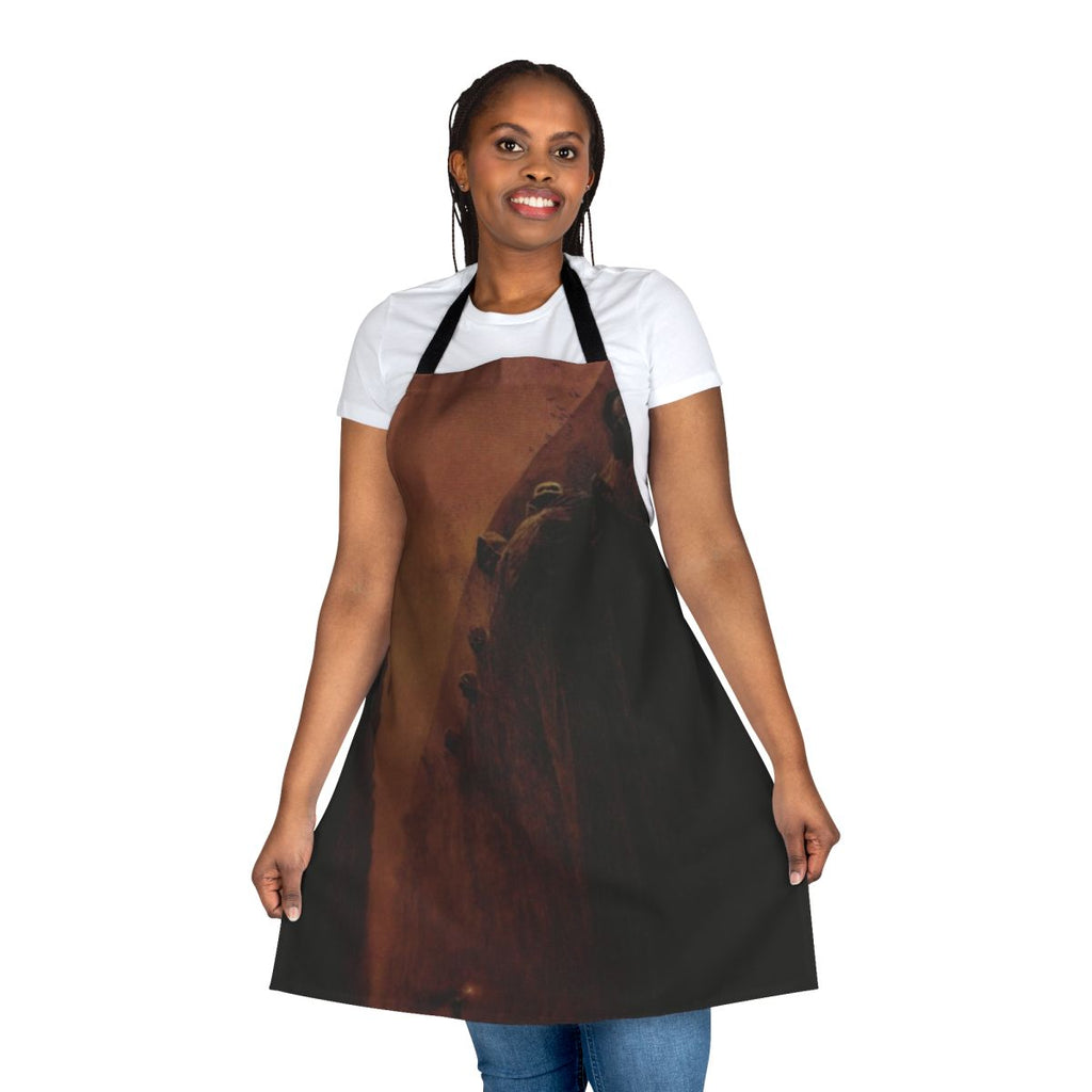 Dark, enigmatic surrealist art apron featuring a pathway design by Polish painter Zdzisław Beksiński.
