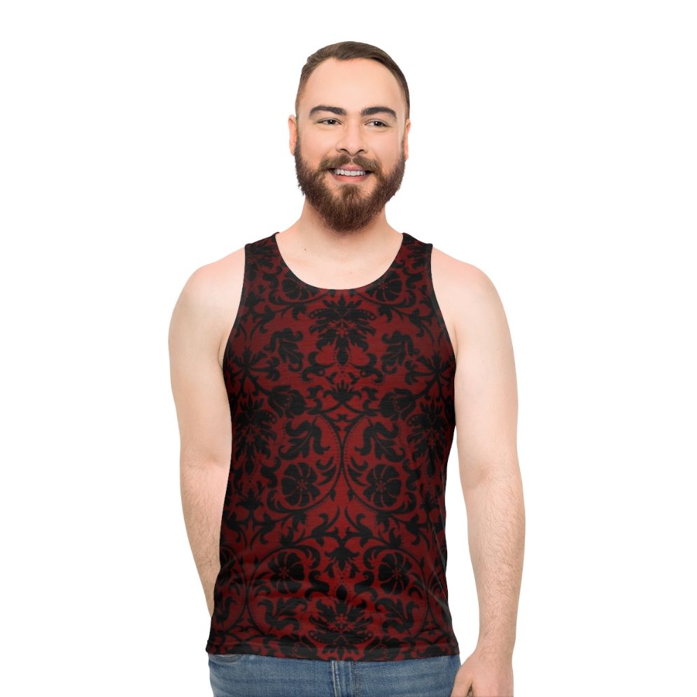 Dark Red Damask Pattern Unisex Tank Top