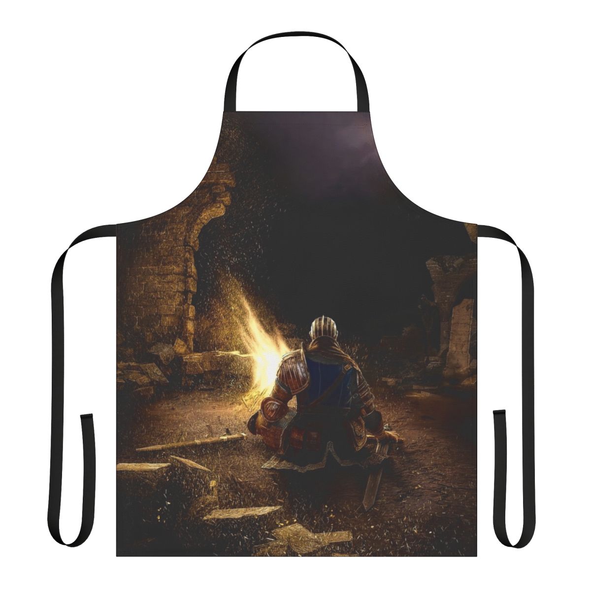 Dark Souls-themed bonfire apron with gaming design for passionate RPG fans