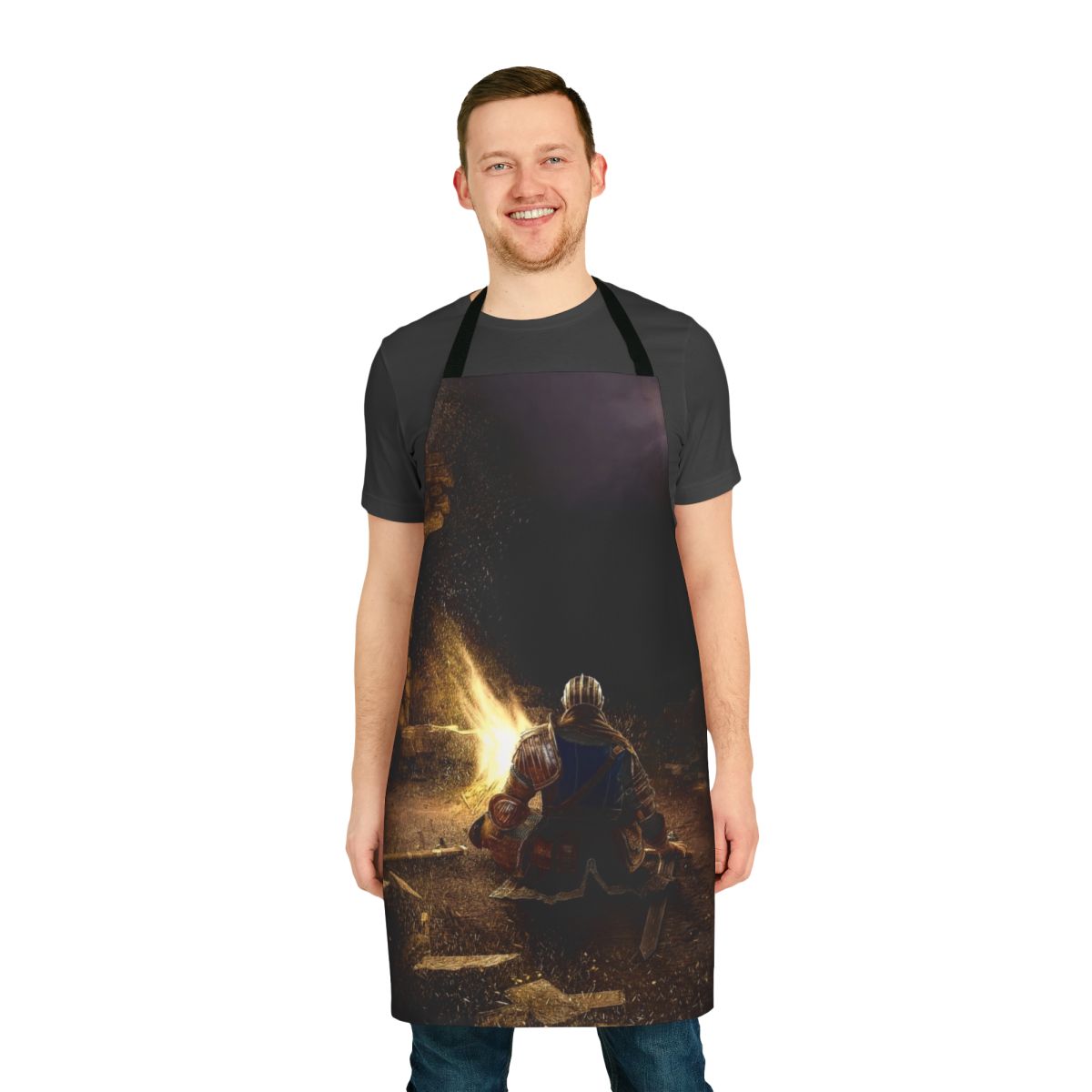 Dark Souls-themed bonfire apron with gaming design for passionate RPG fans