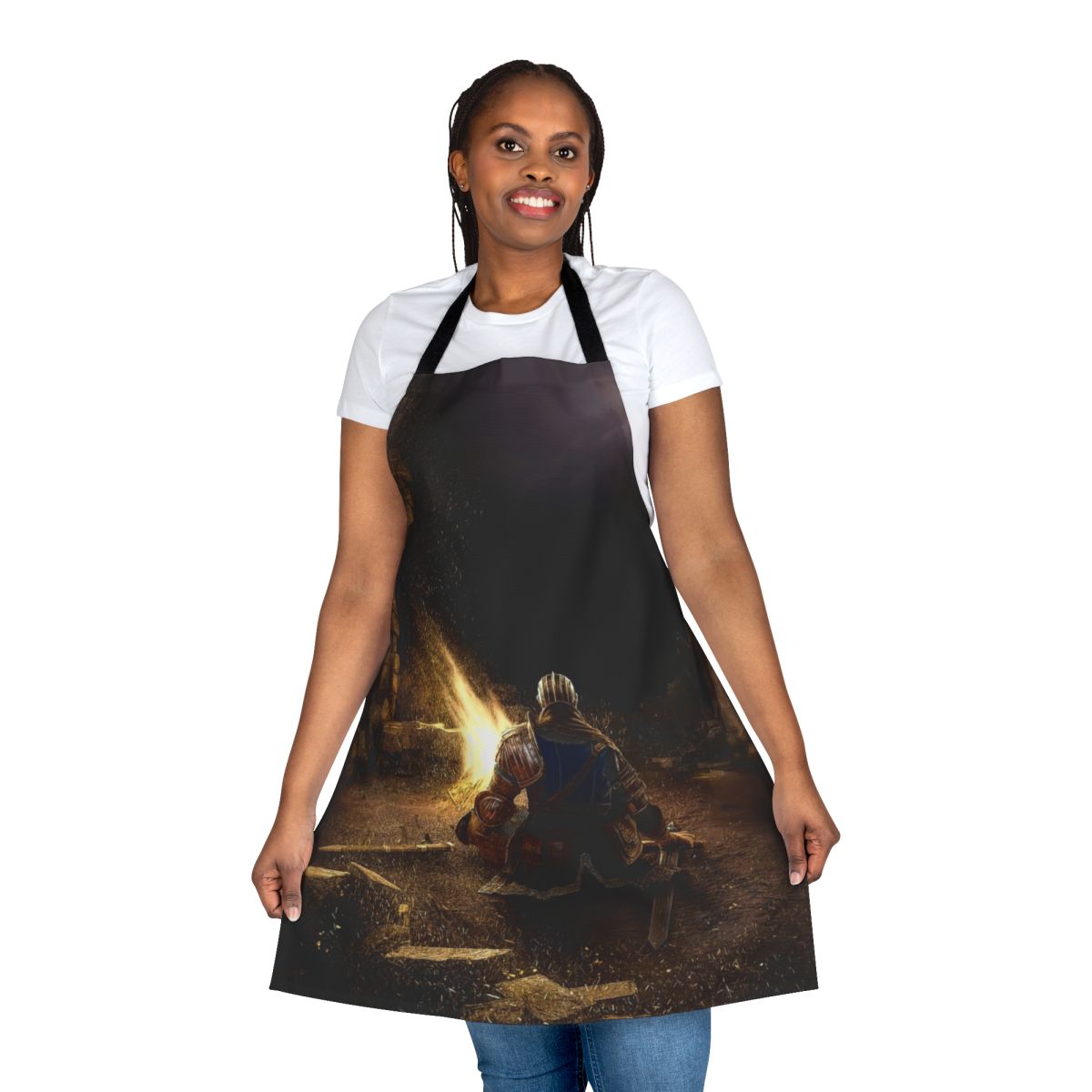 Dark Souls-themed bonfire apron with gaming design for passionate RPG fans